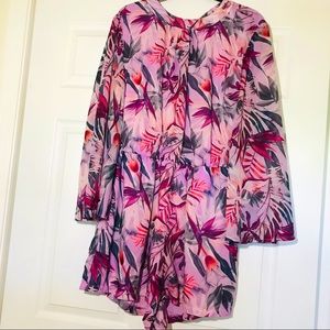 Pink Boamar Long Sleeved Romper W/ Tie Behind Neck